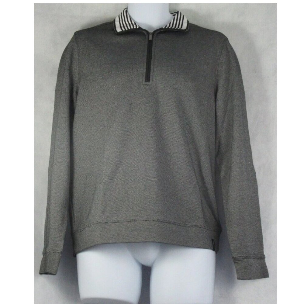 Perry Ellis Men's 1/4-Zip Mock Neck Pullover Sweatshirt, Black Heather, Small